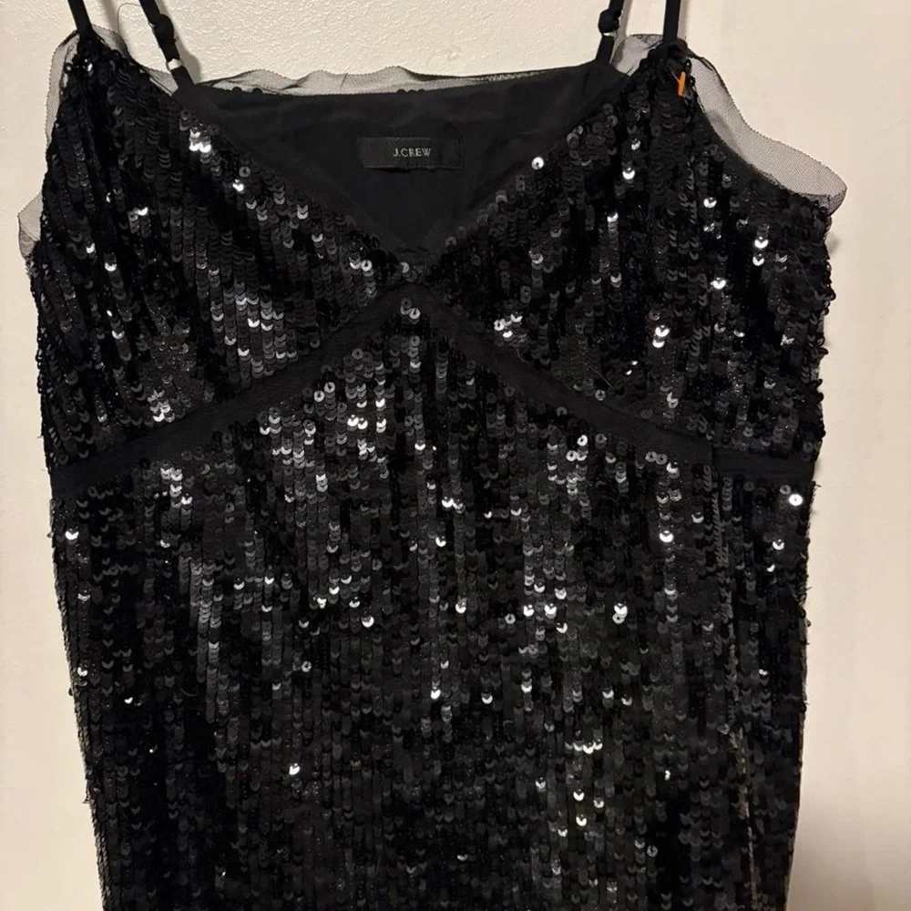 Black sequin J.Crew camisole top‎ with tulle trim large